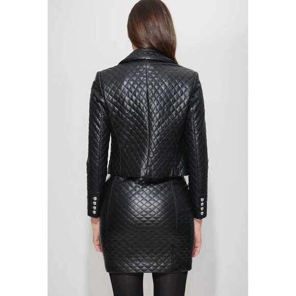Generation Love Angie Quilted Vegan Leather Blazer Jacket Diamond Quilted XS NWT - Picture 3 of 5